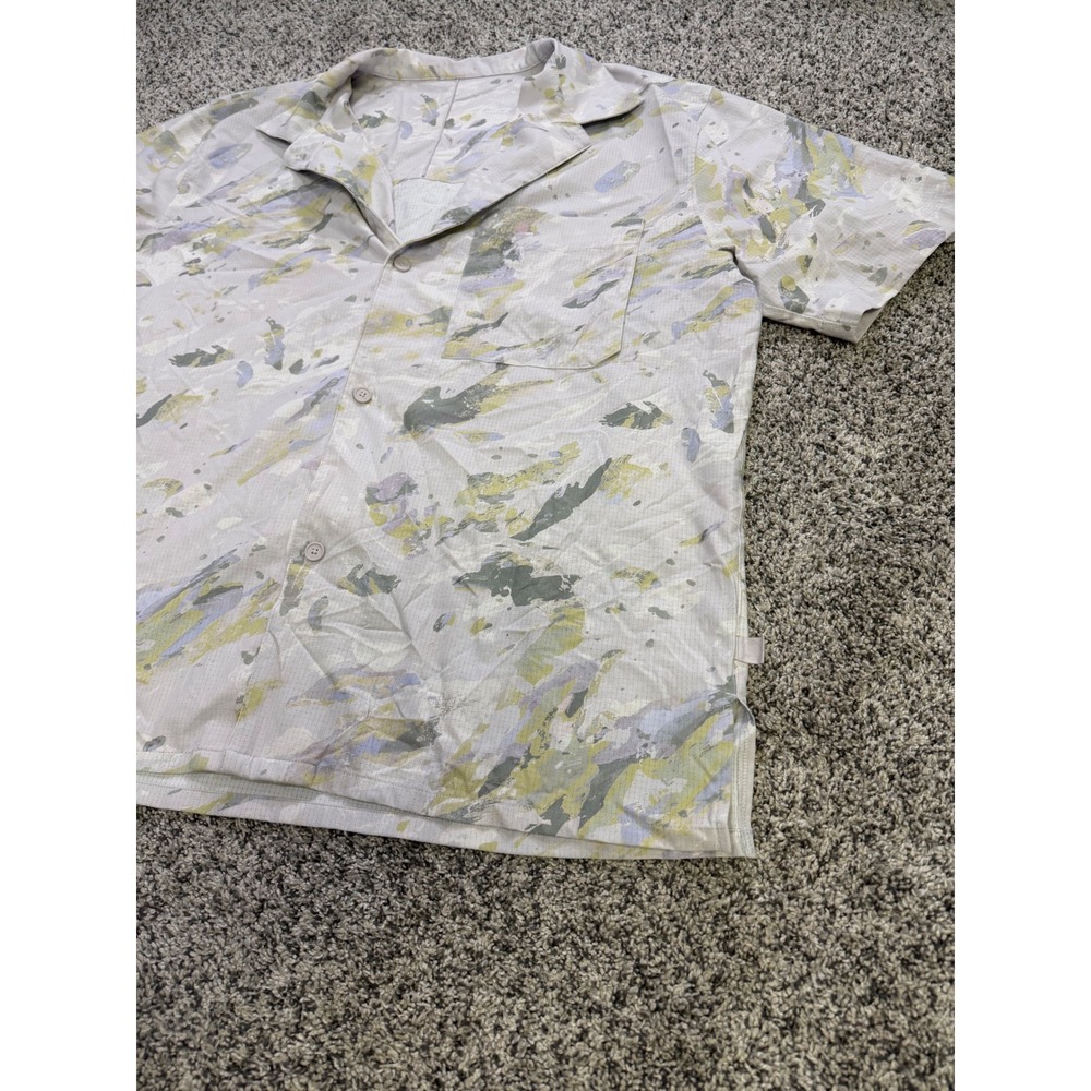 Lululemon Airing Easy Camp Collar Shirt Men L Variegated Bloom Finch Yellow - Picture 2 of 11